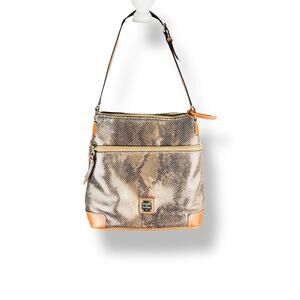 Dooney & Bourke Snakeskin Embossed Leather Letter Carrier Crossbody Metallic